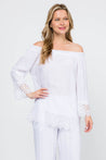 Women's Casual Off-Shoulder Crochet Trimmed Hem and Sleeve Tunic Top - Mojito Collection - Vacation Clothing, Women's Clothing, Women's Resort Wear, Women's Top