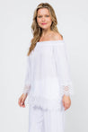 Women's Casual Off-Shoulder Crochet Trimmed Hem and Sleeve Tunic Top - Mojito Collection - Vacation Clothing, Women's Clothing, Women's Resort Wear, Women's Top