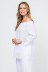 Women's Casual Off-Shoulder Crochet Trimmed Hem and Sleeve Tunic Top - Mojito Collection - Vacation Clothing, Women's Clothing, Women's Resort Wear, Women's Top