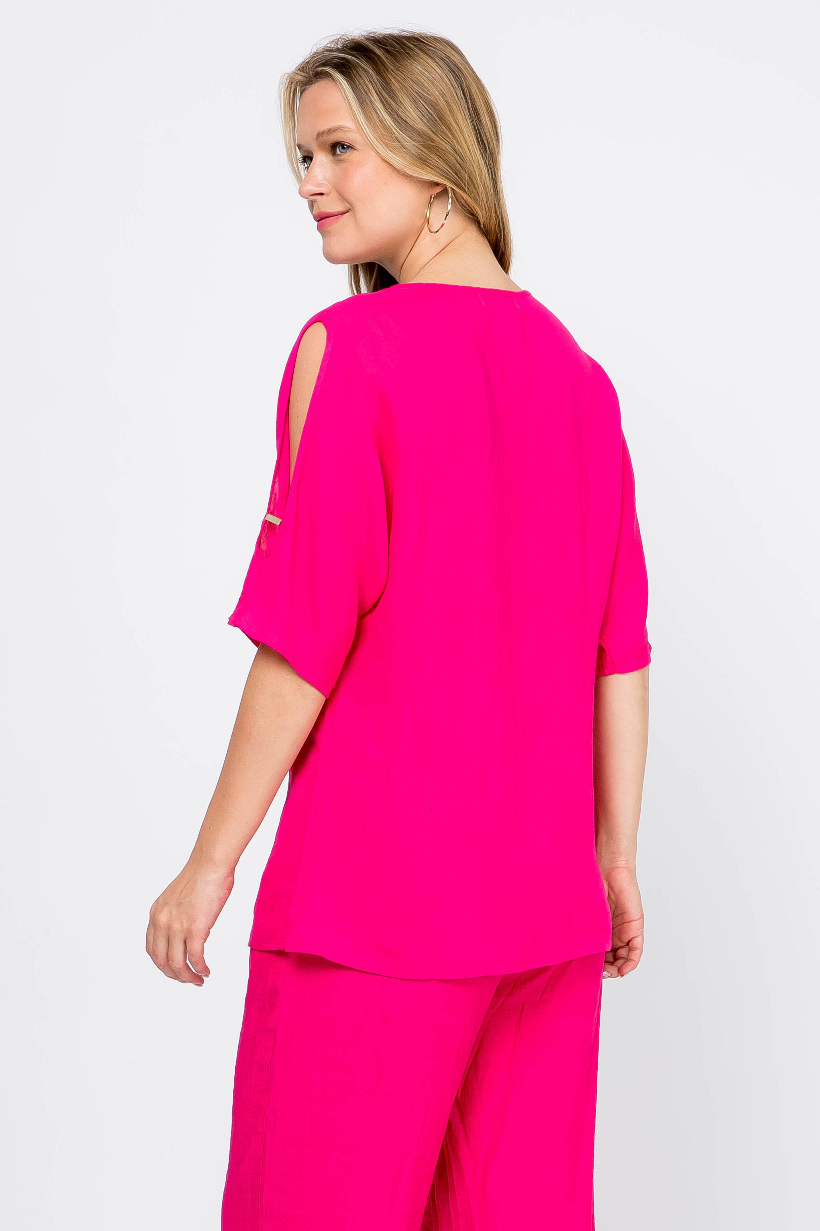 Women's Casual Embroidered V Neckline  ¾ Side Slit Sleeves Tunic Top - Mojito Collection - Vacation Clothing, Women's Clothing, Women's Resort Wear, Women's Top