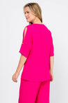 Women's Casual Embroidered V Neckline  ¾ Side Slit Sleeves Tunic Top - Mojito Collection - Vacation Clothing, Women's Clothing, Women's Resort Wear, Women's Top