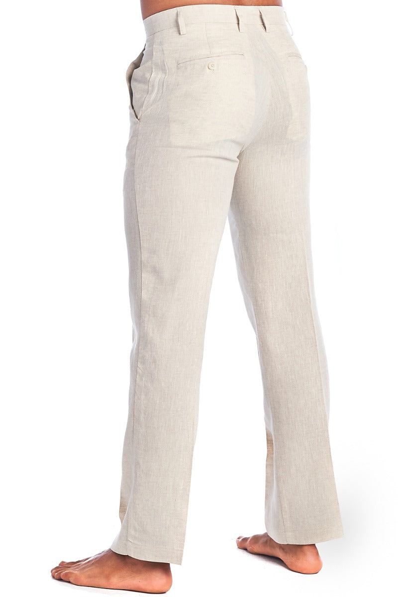 Drawstring Linen Pants For Men. Men's Resort Lounge 100% Linen Flat front  Dress Pants. Runs Small. Natural Color.