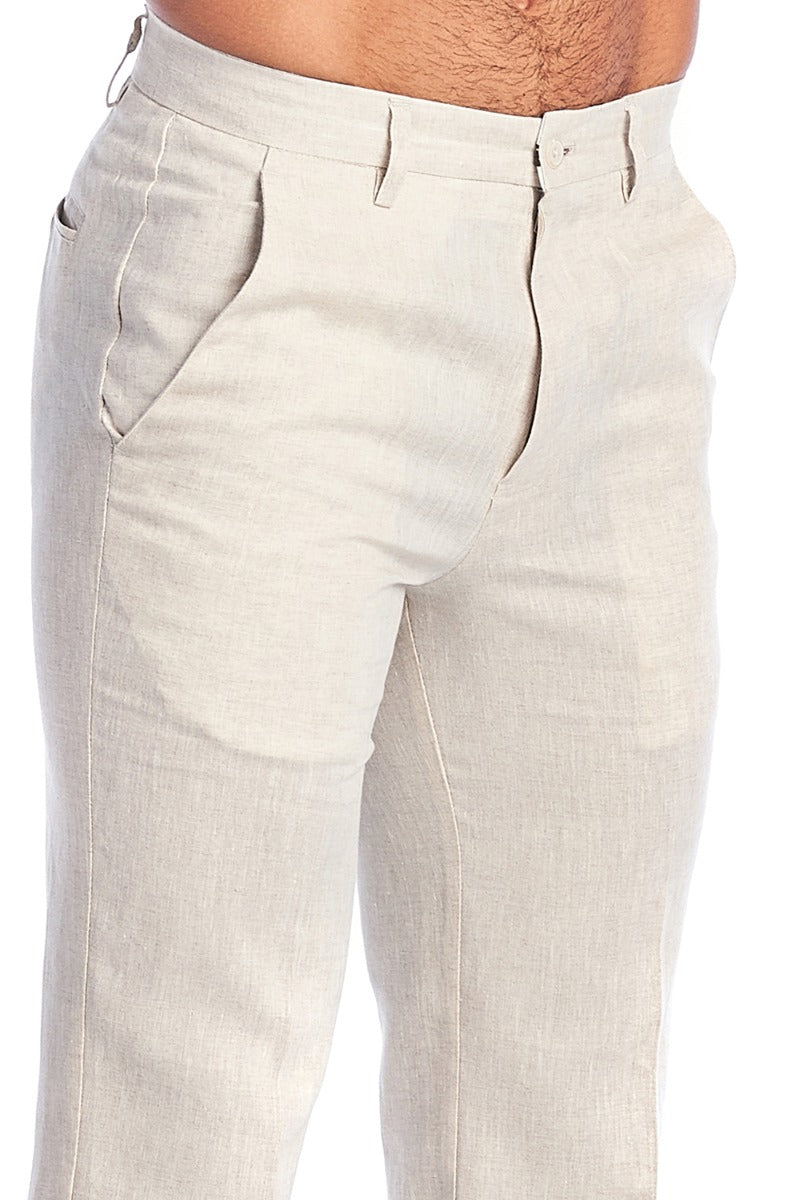 Drawstring Linen Pants For Men. Men's Resort Lounge 100% Linen Flat front  Dress Pants. Runs Small. Natural Color.