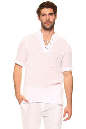 Men's Casual Lace Up Short Sleeve Beach Shirt - Mojito Collection - Mens Shirt, Mojito Beachwear Shirt, Mojito Shirt, Resortwear Shirt