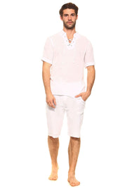 Men's Casual Lace Up Short Sleeve Beach Shirt - Mojito Collection - Mens Shirt, Mojito Beachwear Shirt, Mojito Shirt, Resortwear Shirt