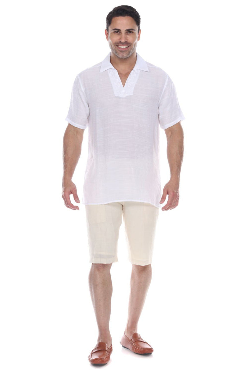 Men's V-Neck Collar Beachwear Short Sleeve Shirt - Mojito Collection - Beachwear Shirt, Mens Shirt, Resortwear, V Neck Shirt