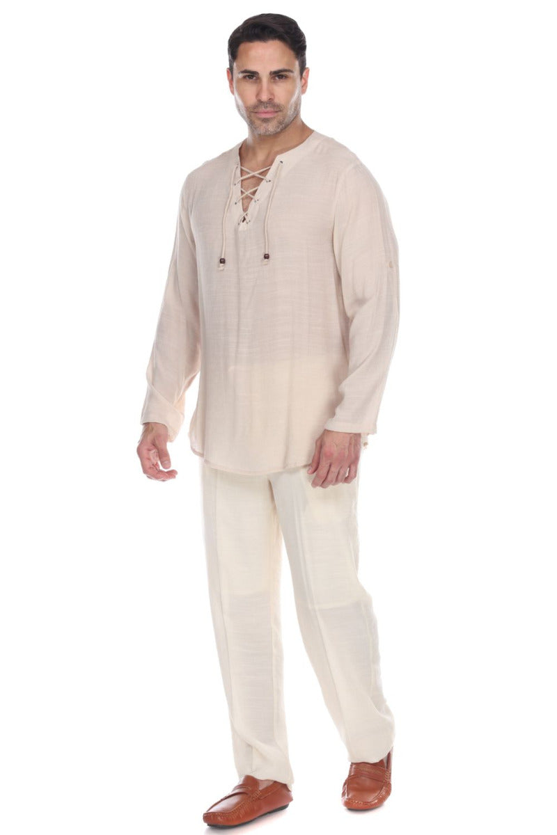 Men's Laced Up Beachwear Long Sleeve Shirt - Mojito Collection - Beachwear Shirt, Long Sleeve Shirt, Mens Shirt, Resortwear
