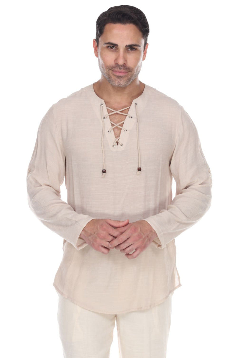 Men's Laced Up Beachwear Long Sleeve Shirt - Mojito Collection - Beachwear Shirt, Long Sleeve Shirt, Mens Shirt, Resortwear