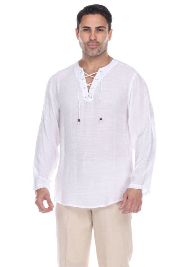 Men's Laced Up Beachwear Long Sleeve Shirt - Mojito Collection - Beachwear Shirt, Long Sleeve Shirt, Mens Shirt, Resortwear