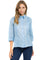 Light blue women's linen Cuban shirt featuring traditional pleats, embroidery, and authentic 4-pockets.