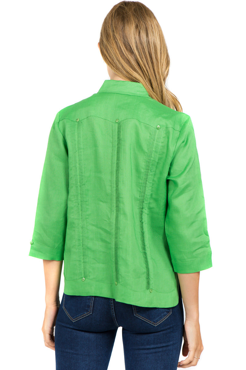 Women's Traditional Guayabera Shirt Premium 100% Linen 3/4 Sleeves XS-3X - Mojito Collection - Mojito Guayabera Shirt Women, Womens Guayabera Shirt, Womens Shirt