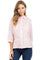 Waist-up view of a Light Pink Women's 100% Linen Guayabera Shirt featuring classic pleats and embroidery.