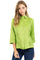 Front view of a Lime Green Women's 100% Linen Guayabera Shirt showing 3/4 sleeves and authentic pocket details.
