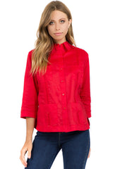 Women's Premium Linen Guayabera Shirt – 3/4 Sleeve Traditional 4-Pocket Style