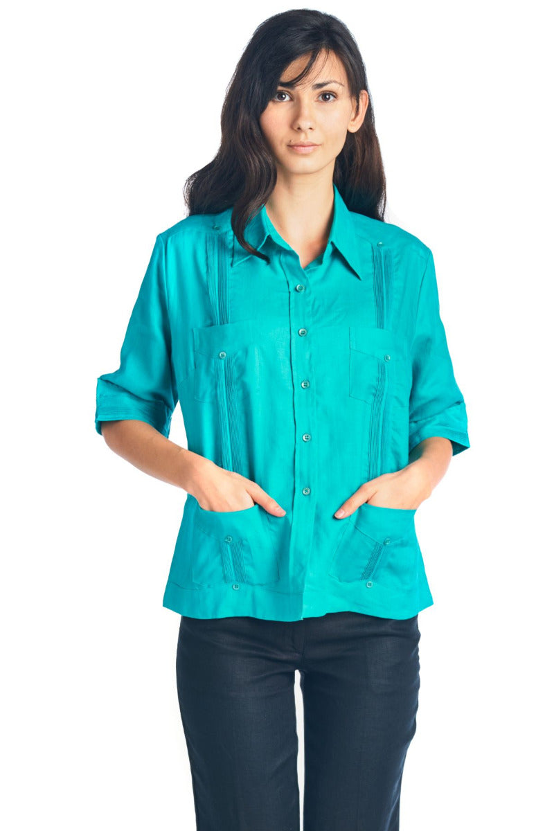 4 Sleeve 4 Pocket Design - Mojito Collection - Guayabera Shirt, Ladies Shirt, Womens Guayabera Shirt, Womens Shirt
