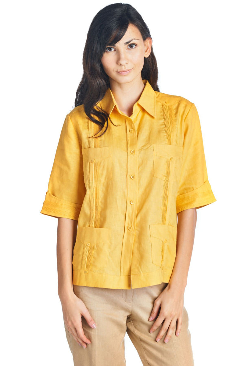 Women's Traditional Guayabera Shirt 3/4 Sleeve 4 Pocket Design - Mojito Collection - Guayabera Shirt, Ladies Shirt, Womens Guayabera Shirt, Womens Shirt