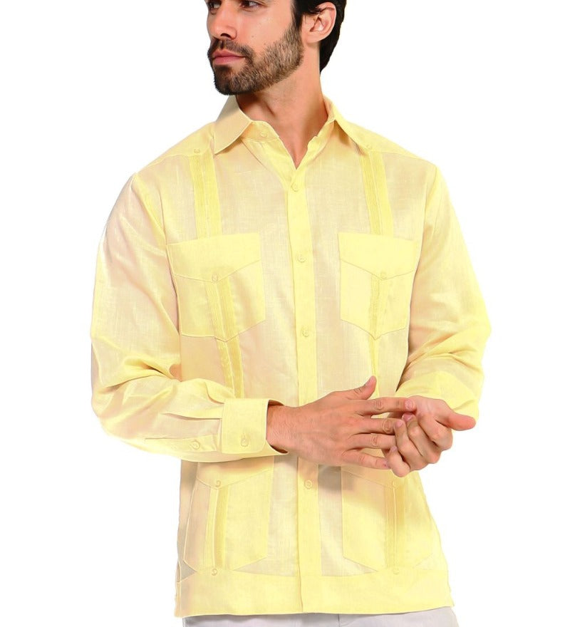 Mojito Collection Men's Big Size Guayabera Shirt Premium 100% Linen Long Sleeve 3X-8X - Mojito Collection - 3X, 4X, 5X, 6X, 7X, 8X, Big Size, Big Size Guayabera, Big Size Shirt, Linen Guayabe