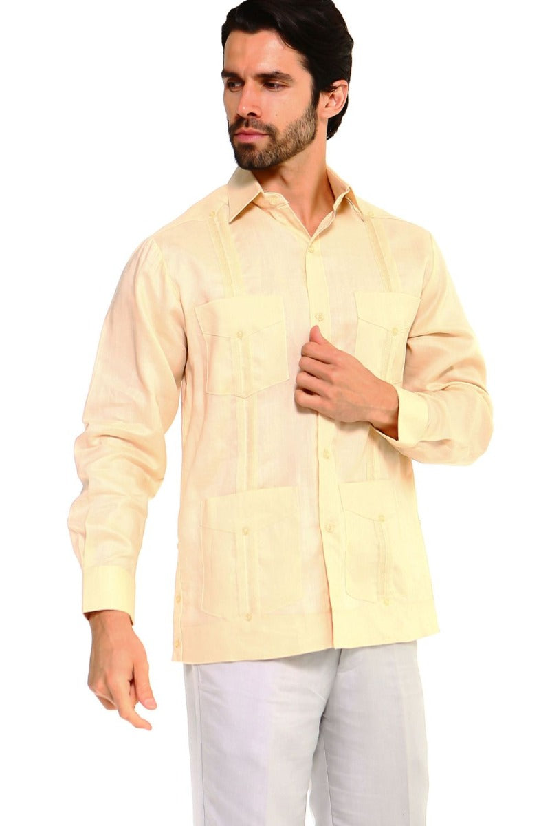 Mojito Collection Men's Big Size Guayabera Shirt Premium 100% Linen Long Sleeve 3X-8X - Mojito Collection - 3X, 4X, 5X, 6X, 7X, 8X, Big Size, Big Size Guayabera, Big Size Shirt, Linen Guayabe
