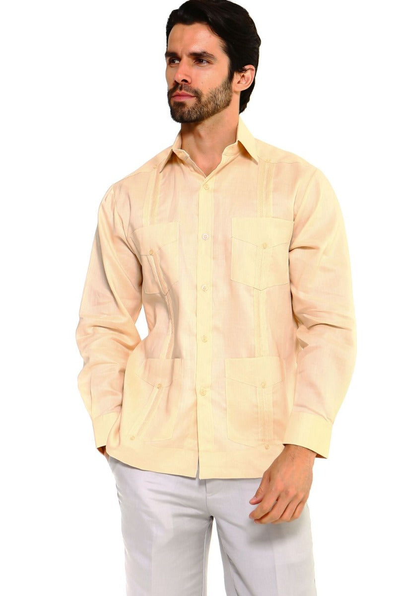 Mojito Collection Men's Big Size Guayabera Shirt Premium 100% Linen Long Sleeve 3X-8X - Mojito Collection - 3X, 4X, 5X, 6X, 7X, 8X, Big Size, Big Size Guayabera, Big Size Shirt, Linen Guayabe