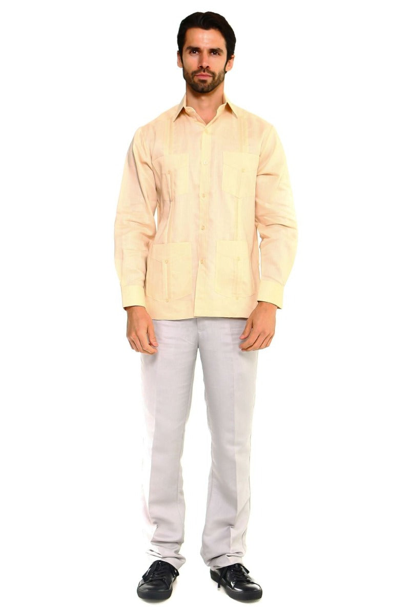Mojito Collection Men's Big Size Guayabera Shirt Premium 100% Linen Long Sleeve 3X-8X - Mojito Collection - 3X, 4X, 5X, 6X, 7X, 8X, Big Size, Big Size Guayabera, Big Size Shirt, Linen Guayabe