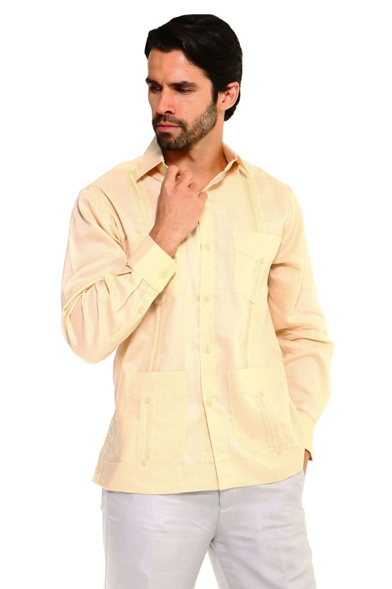Mojito Collection Men's Big Size Guayabera Shirt Premium 100% Linen Long Sleeve 3X-8X - Mojito Collection - 3X, 4X, 5X, 6X, 7X, 8X, Big Size, Big Size Guayabera, Big Size Shirt, Linen Guayabe