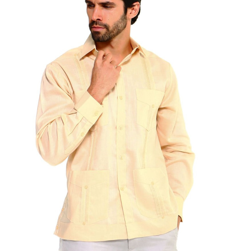 Mojito Collection Men's Big Size Guayabera Shirt Premium 100% Linen Long Sleeve 3X-8X - Mojito Collection - 3X, 4X, 5X, 6X, 7X, 8X, Big Size, Big Size Guayabera, Big Size Shirt, Linen Guayabe