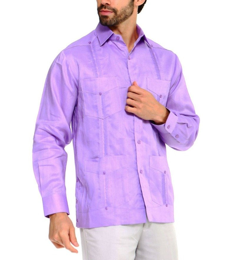 Mojito Collection Men's Big Size Guayabera Shirt Premium 100% Linen Long Sleeve 3X-8X - Mojito Collection - 3X, 4X, 5X, 6X, 7X, 8X, Big Size, Big Size Guayabera, Big Size Shirt, Linen Guayabe