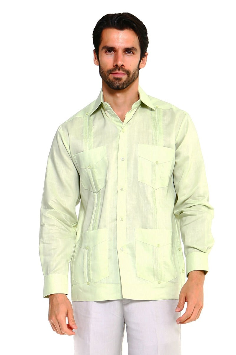 Mojito Collection Men's Big Size Guayabera Shirt Premium 100% Linen Long Sleeve 3X-8X - Mojito Collection - 3X, 4X, 5X, 6X, 7X, 8X, Big Size, Big Size Guayabera, Big Size Shirt, Linen Guayabe