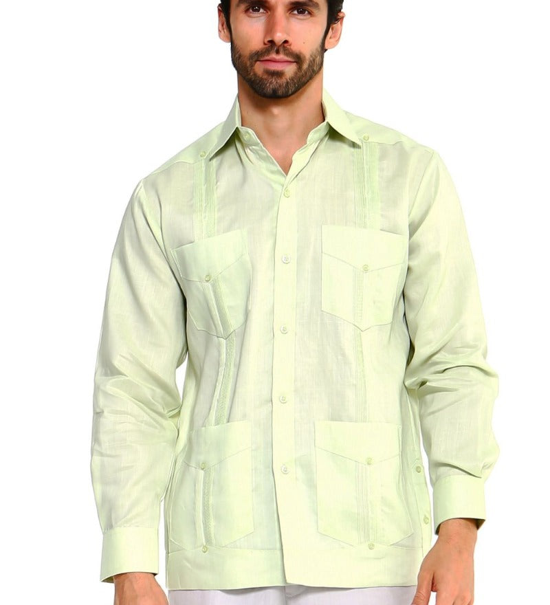Mojito Collection Men's Big Size Guayabera Shirt Premium 100% Linen Long Sleeve 3X-8X - Mojito Collection - 3X, 4X, 5X, 6X, 7X, 8X, Big Size, Big Size Guayabera, Big Size Shirt, Linen Guayabe