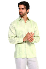 Camisa Guayabera de Lino 100% de Talla Grande con Cuatro Bolsillos y Manga Larga