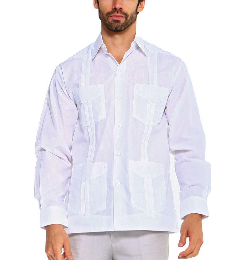 Mojito Collection Men's Big Size Guayabera Shirt Premium 100% Linen Long Sleeve 3X-8X - Mojito Collection - 3X, 4X, 5X, 6X, 7X, 8X, Big Size, Big Size Guayabera, Big Size Shirt, Linen Guayabe