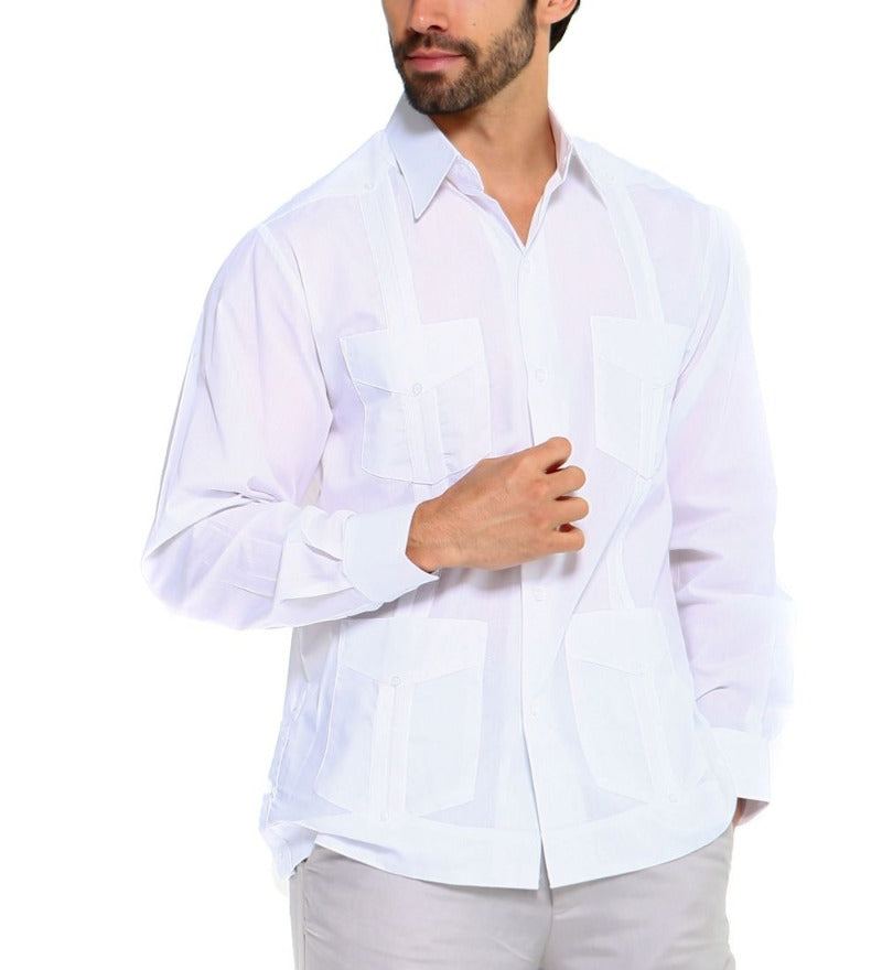 Mojito Collection Men's Big Size Guayabera Shirt Premium 100% Linen Long Sleeve 3X-8X - Mojito Collection - 3X, 4X, 5X, 6X, 7X, 8X, Big Size, Big Size Guayabera, Big Size Shirt, Linen Guayabe