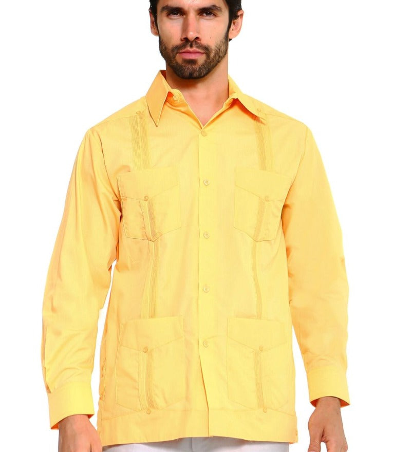 Mojito Collection Men's Big Size Guayabera Shirt Premium 100% Linen Long Sleeve 3X-8X - Mojito Collection - 3X, 4X, 5X, 6X, 7X, 8X, Big Size, Big Size Guayabera, Big Size Shirt, Linen Guayabe