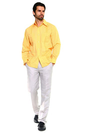 Mojito Collection Men's Big Size Guayabera Shirt Premium 100% Linen Long Sleeve 3X-8X - Mojito Collection - 3X, 4X, 5X, 6X, 7X, 8X, Big Size, Big Size Guayabera, Big Size Shirt, Linen Guayabe