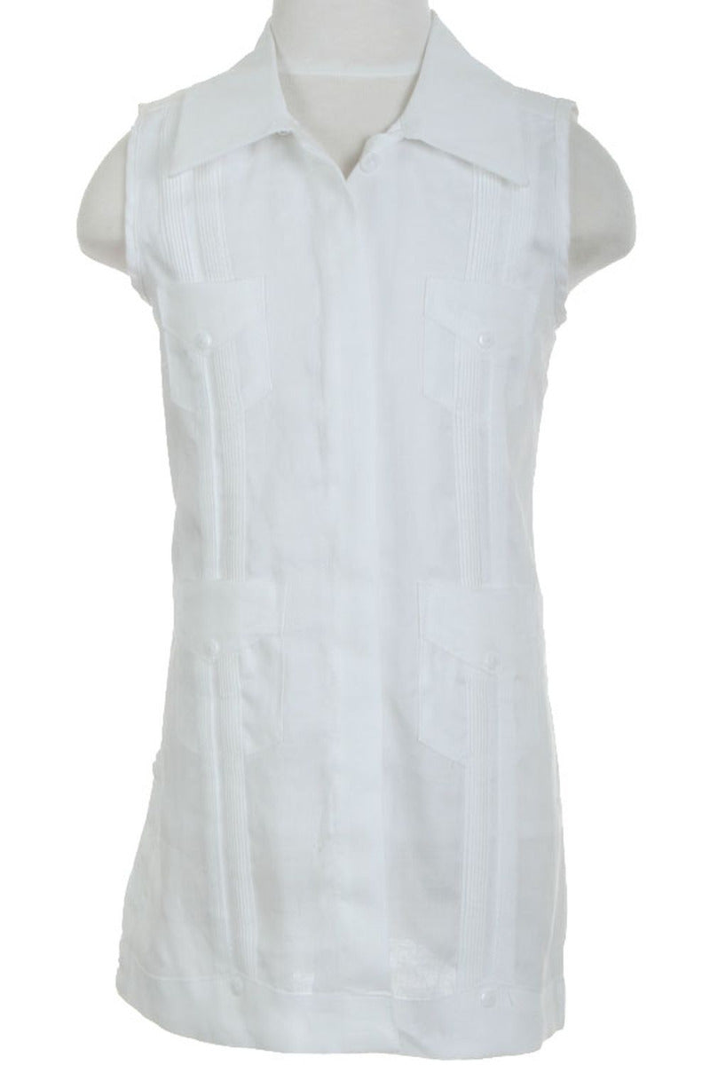 Girls Sleeveless Guayabera Linen Dress with 4 Pocket Design 2T-4T and 4-10 - Mojito Collection - Girls Dress, Girls Guayabera Dress, Linen Dress