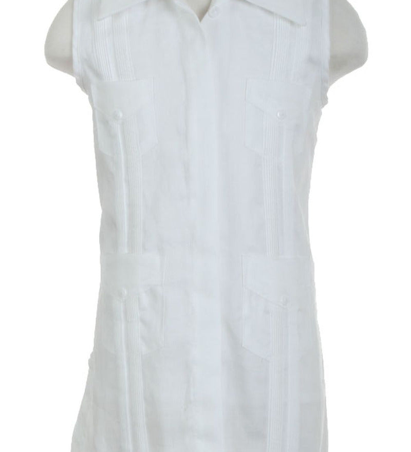Girls Sleeveless Guayabera Linen Dress with 4 Pocket Design 2T-4T and 4-10 - Mojito Collection - Girls Dress, Girls Guayabera Dress, Linen Dress