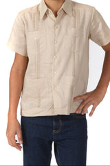 Youth Boys Cotton Blend Guayabera Shirt Short Sleeve 12-18