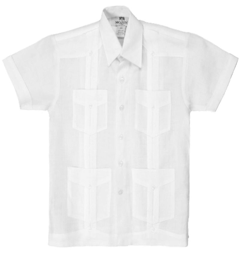 Junior Boys Linen Guayabera Shirt Short Sleeve 4 Pocked Design 14Y-20Y - Mojito Collection - Boys Guayabera Shirt, Guayabera, Linen Shirt, Mojito Guayabera Shirt, Short Sleeve