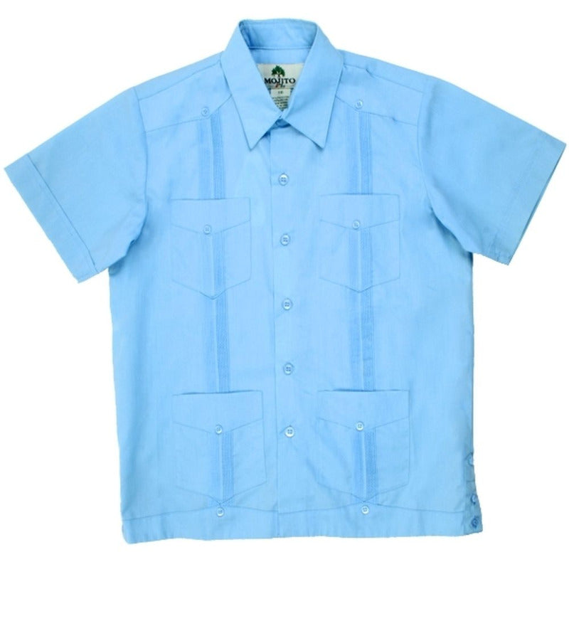 Youth Boys Cotton Blend Guayabera Shirt Short Sleeve 12-18 - Mojito Collection - Boys Guayabera Shirt, Guayabera, Mojito Guayabera Shirt, Short Sleeve