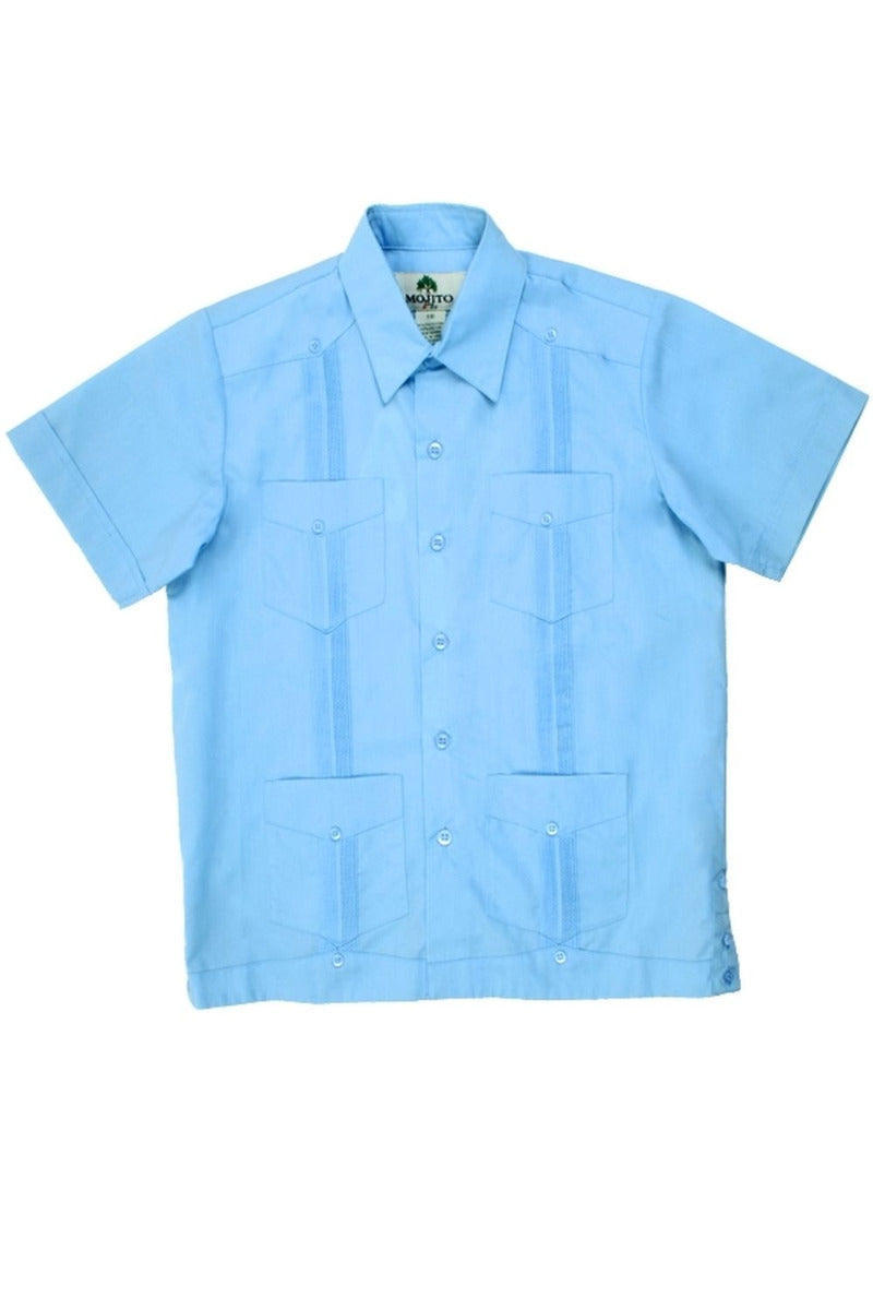 Junior Boys Linen Guayabera Shirt Short Sleeve 4 Pocked Design 14Y-20Y - Mojito Collection - Boys Guayabera Shirt, Guayabera, Linen Shirt, Mojito Guayabera Shirt, Short Sleeve