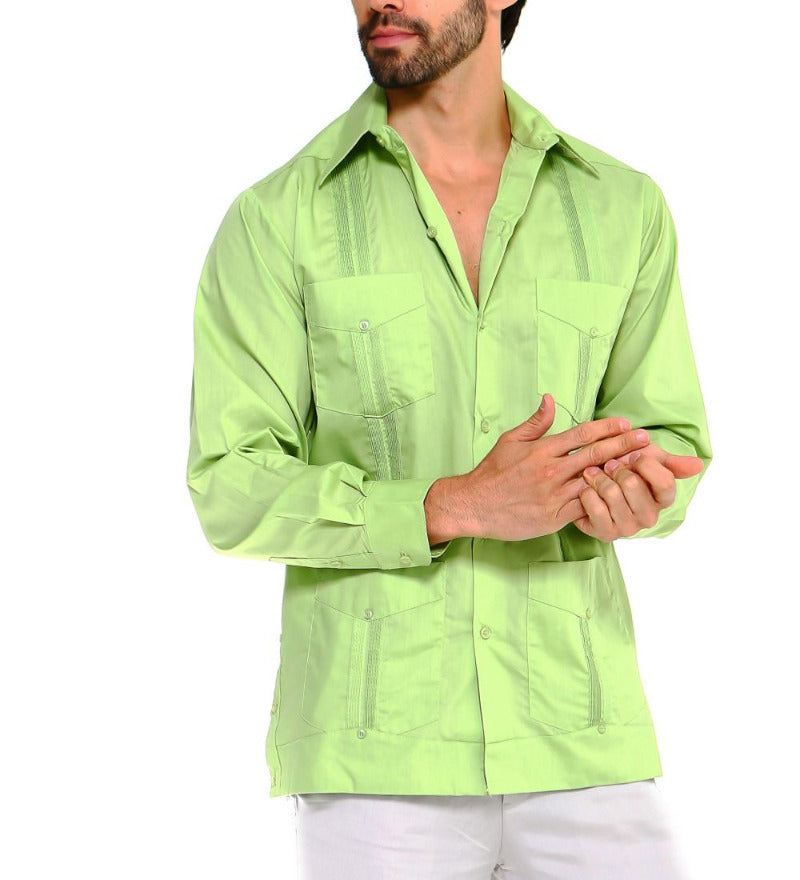 Mojito Collection Big Size Guayabera Shirt Classic Poly Cotton Long Sleeve 3X-8X - Mojito Collection - Guayabera, Long Sleeve Shirt, Mens Shirt, Mojito Guayabera Shirt