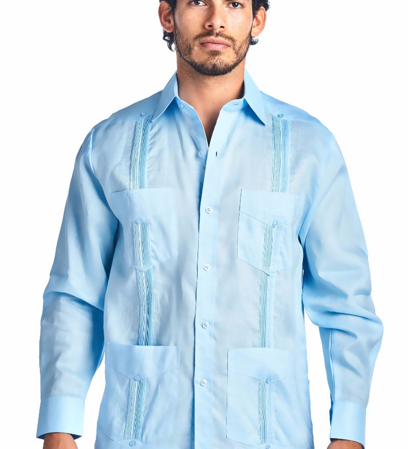 Mojito Collection Big Size Guayabera Shirt Classic Poly Cotton Long Sleeve 3X-8X - Mojito Collection - Guayabera, Long Sleeve Shirt, Mens Shirt, Mojito Guayabera Shirt