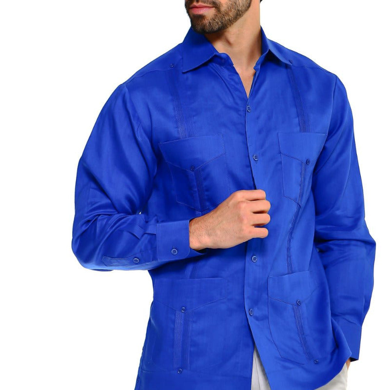 Mojito Collection Guayabera Shirt Classic Poly Cotton Blend Long Sleeve - Mojito Collection - Guayabera, Long Sleeve Shirt, Mens Shirt, Mojito Guayabera Shirt